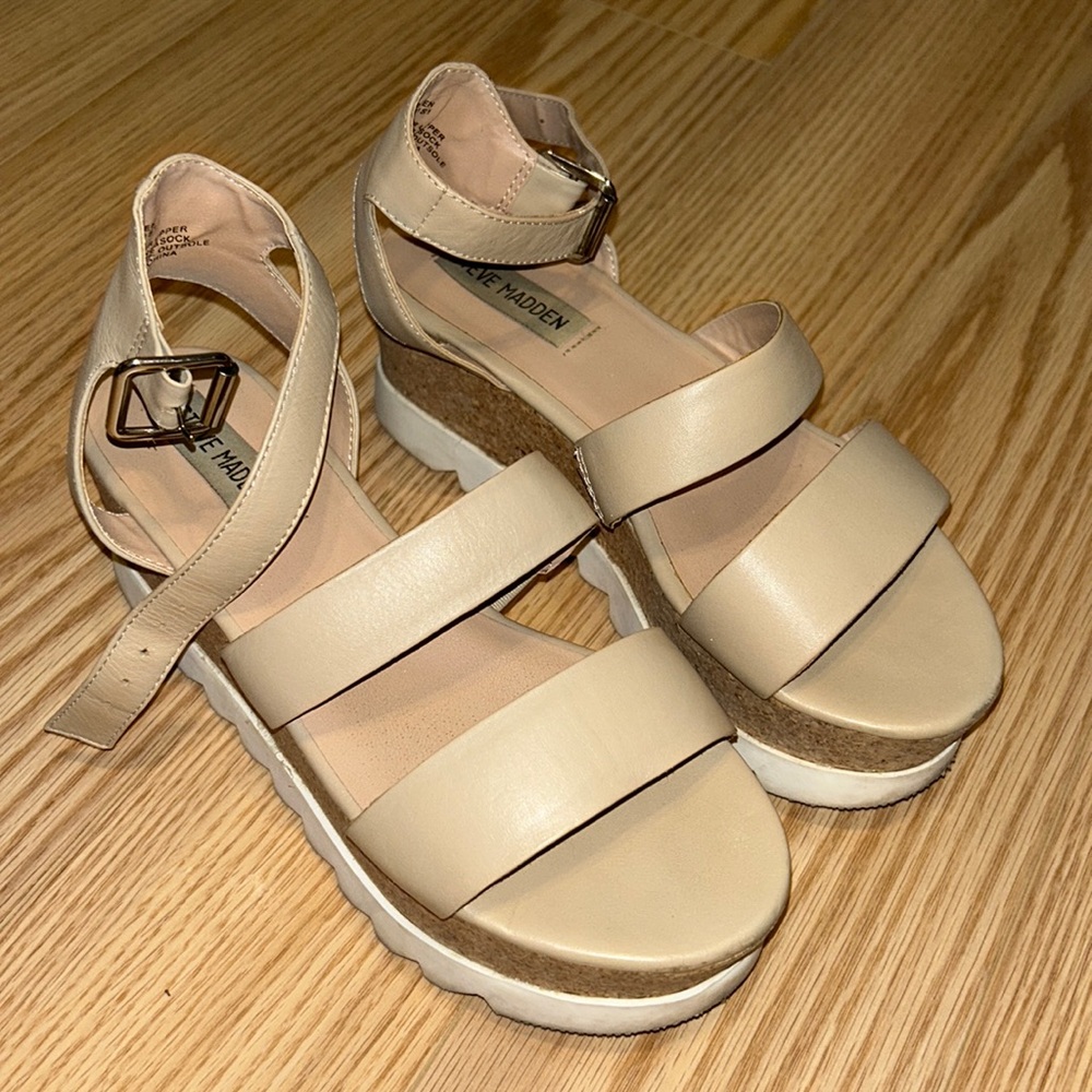 Steve Madden Beige Platform Espadrille Sandals